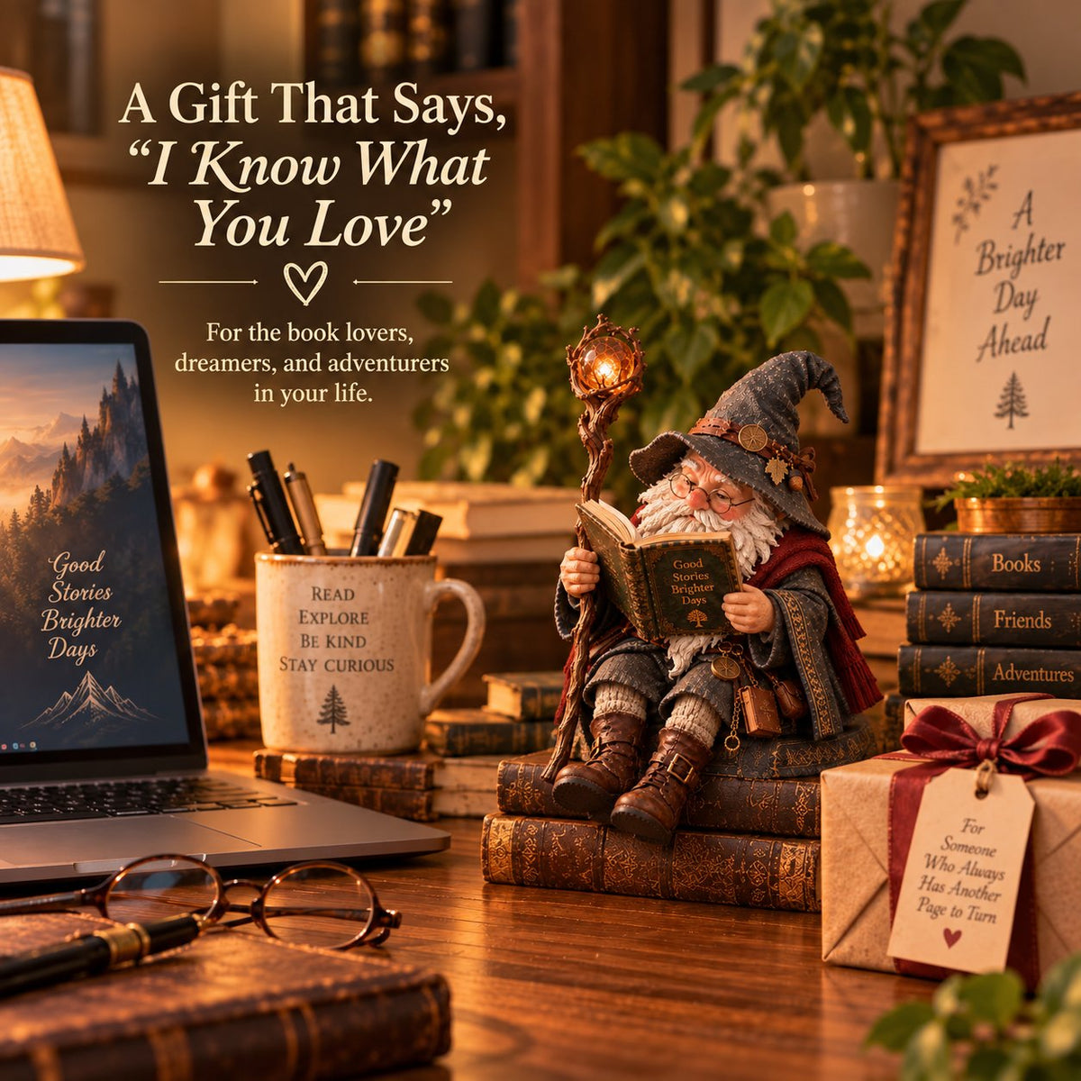🔥LAST DAY 50% OFF🧙‍♂️ The Wandering Scholar Gnome – Enchanted Reading Wizard Figurine