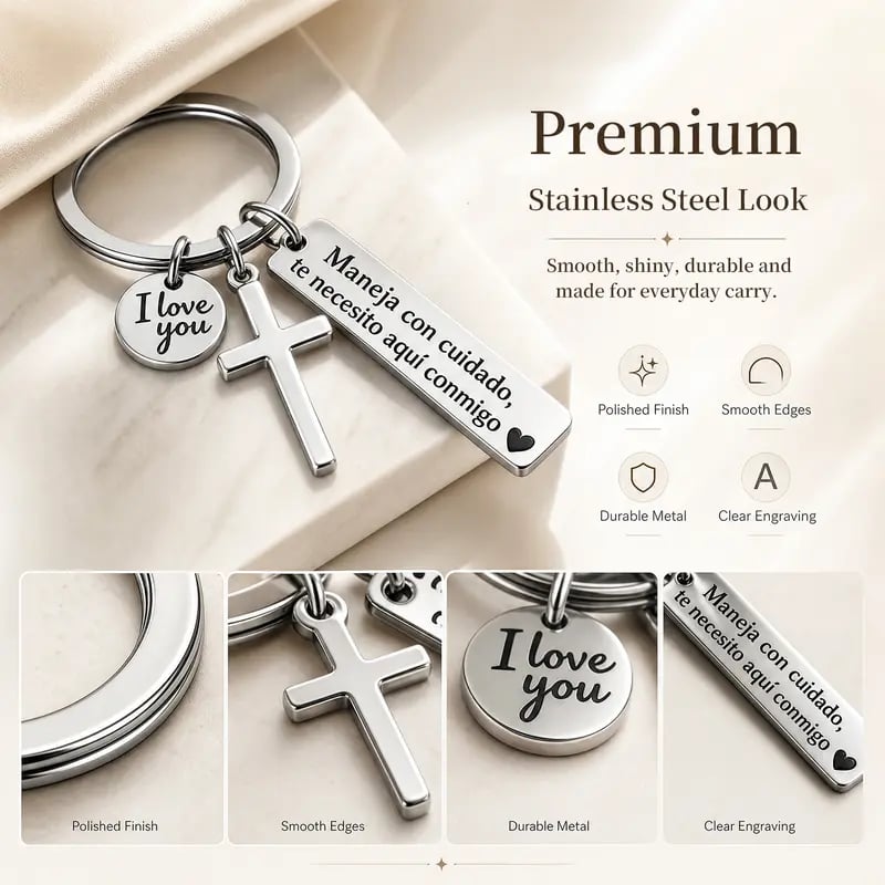 Keychain with Cross and "I Love You" Charm