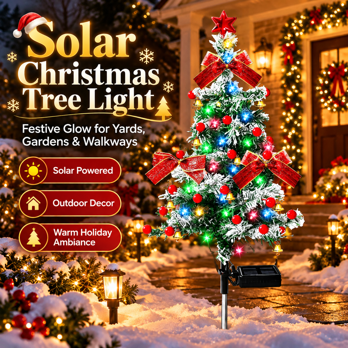 ☀️ Solar-Powered Christmas Garden Lights – Outdoor Holiday Glow for Trees & Courtyards