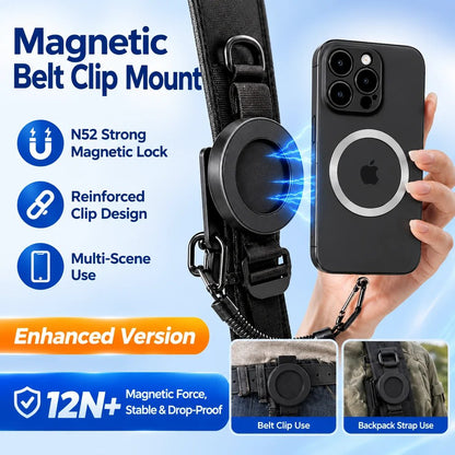 Magnetic Phone Holster 📱 – Quick-Release Belt Mount with Coil Lanyard
