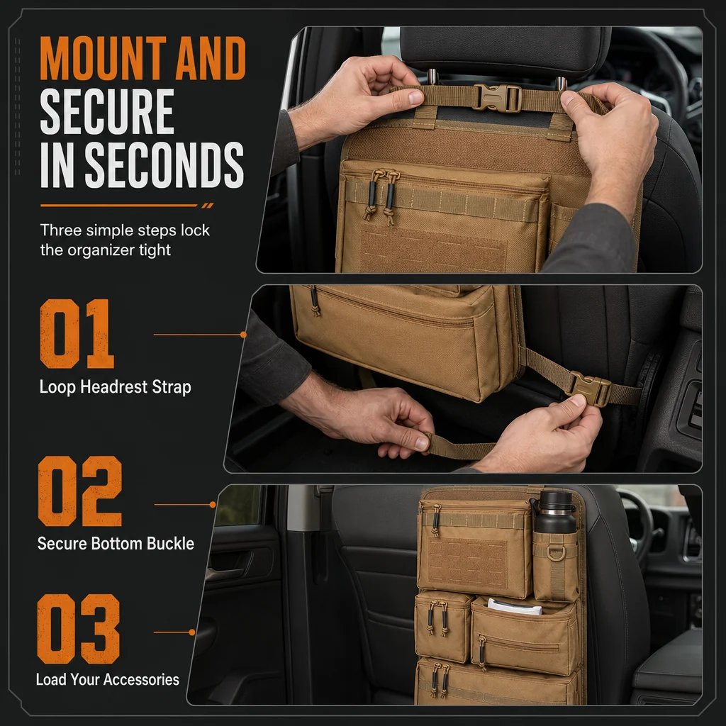Tactical Car Backseat Organizer 🚙 – Heavy-Duty Nylon Storagev