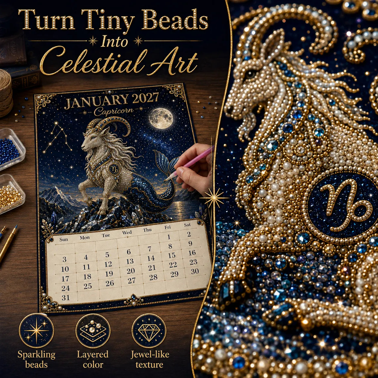 🌙💫 A Year Written in the Stars— Beginner-friendly DIY bead art calendar kit '12 Zodiac Signs 2027’💕