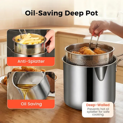 🍟 304 Stainless Steel Multi-Purpose Fryer Set with Crisping Rack