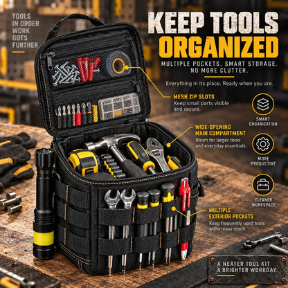 🛠️ Jobsite-Ready Waterproof Tool Carryall – Rugged Oxford Organizer with Multiple Pockets and Padded Shoulder Strap, Black