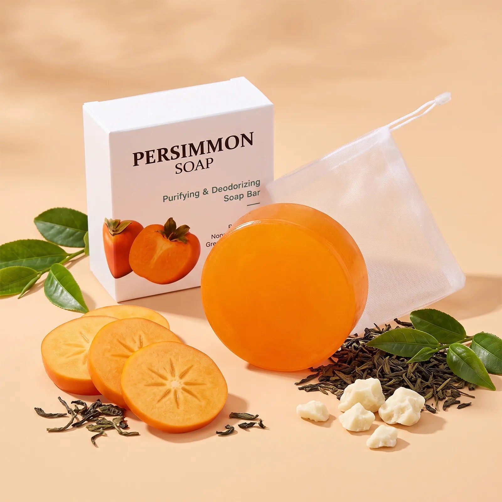 🍊Persimmon Cleansing Soap✨Gentle Foaming Moisturizing Bar For Daily Body Skin Refreshing Odor Care