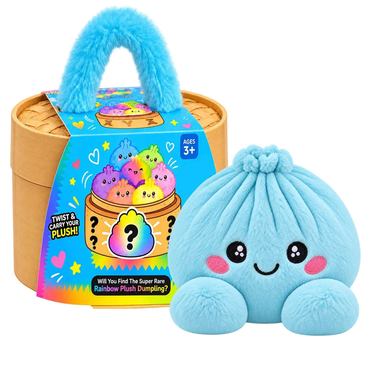 🌈🥟 Rainbow Dumpling Plush Set – 8 Colorful Squishies in a Cute Steamer Basket