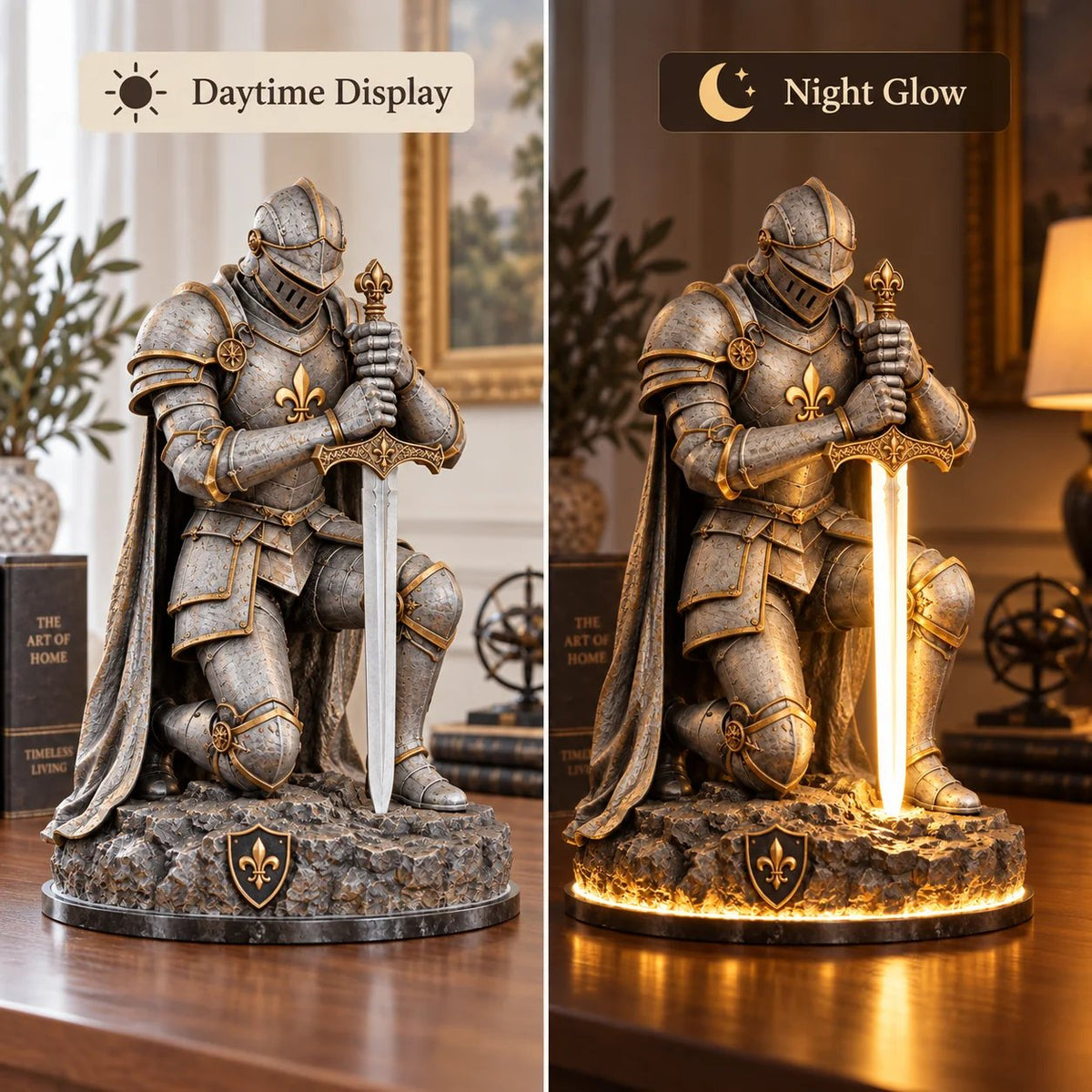 🎉👑🛡️ The King’s Last Guardian™ – Illuminated Knight Sculpture