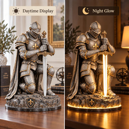 🎉👑🛡️ The King’s Last Guardian™ – Illuminated Knight Sculpture