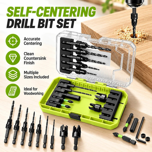15-Piece Countersink Drill Set 🛠️ – 1/4" Hex Shank with Depth Stops