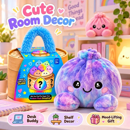 🌈🥟 Rainbow Dumpling Plush Set – 8 Colorful Squishies in a Cute Steamer Basket