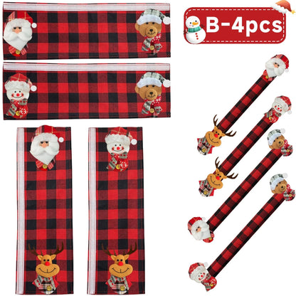 🎅🎄4PCS Plush Christmas Handle Covers – 40 cm Textured Linen Wraps with Snug Fastening for Fridges, Ovens, Dishwashers & Microwaves 🎁