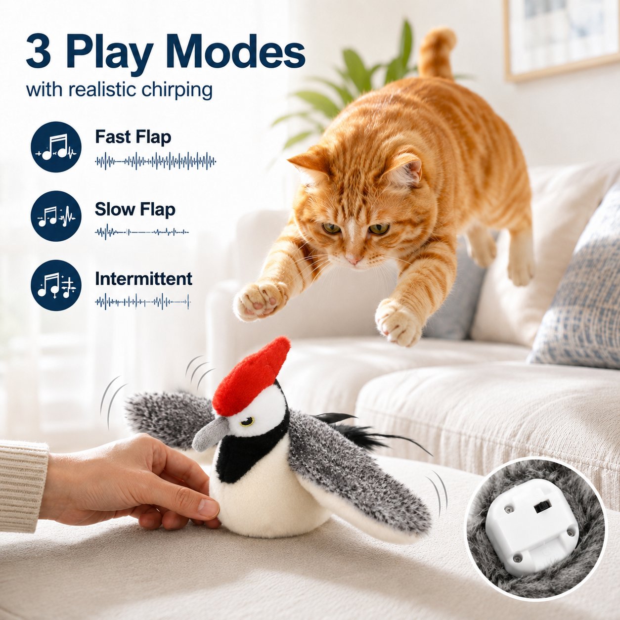 Flapping Bird Interactive Cat Toy, Hunting Stimulation Toy to Relieve Cat Boredom & Scratching