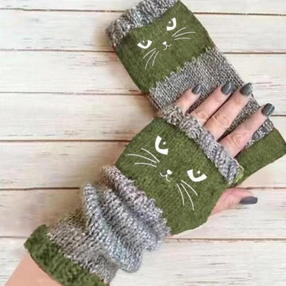 🐱 Cozy Cat Knit Fingerless Gloves – Cute Winter Hand Warmers