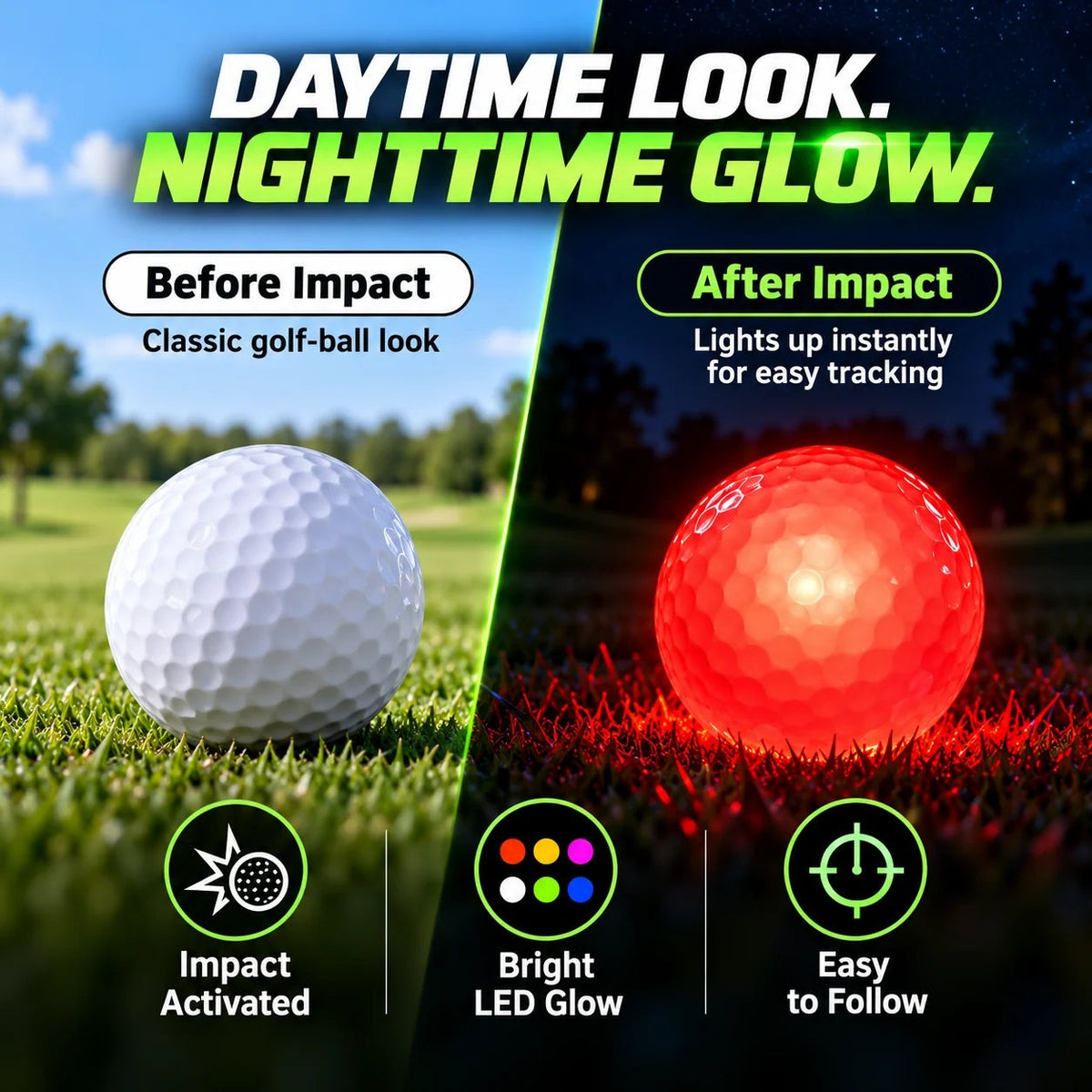 Light-Up Golf Ball ⛳ – Impact-Activated 6-Color LED Design for Nighttime Practice