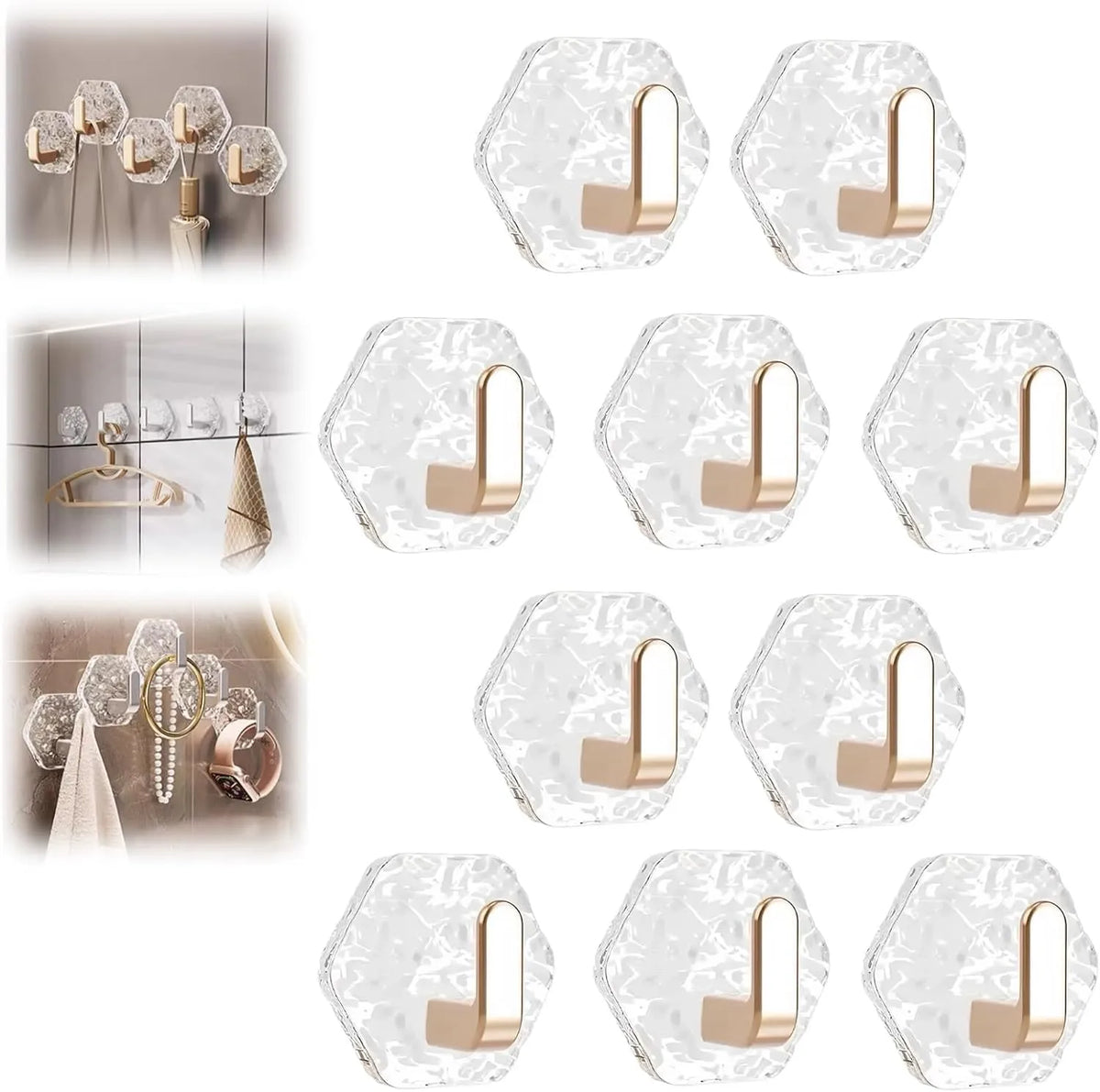 🔥✨10 Pack Hexagonal Ripple Heavy Duty Hooks for Bathroom, Kitchen & Household Organization
