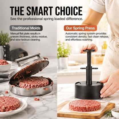 🍔 Spring-Loaded Burger Press – Easy Patty Maker for Beef, Shrimp & More
