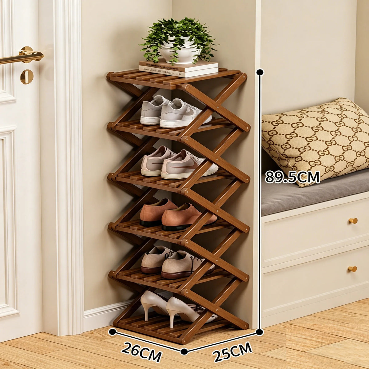 🌿 3-Tier Folding Bamboo Shoe Organizer in Natural Wood | Ready to Use, No Assembly Needed