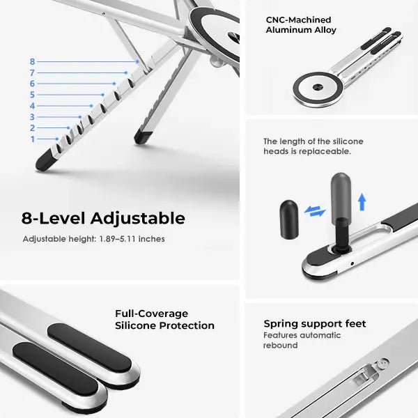 💻 Foldable Aluminum Laptop Stand – Built-In Magnetic Phone Holder