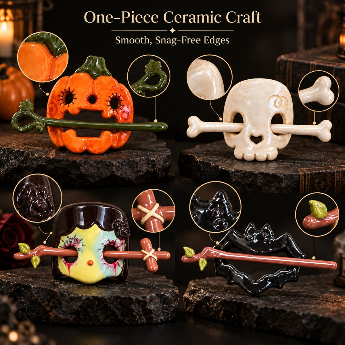 Halloween Ceramic Hair Claws & Pins Spooky Gothic Hair Accessories
