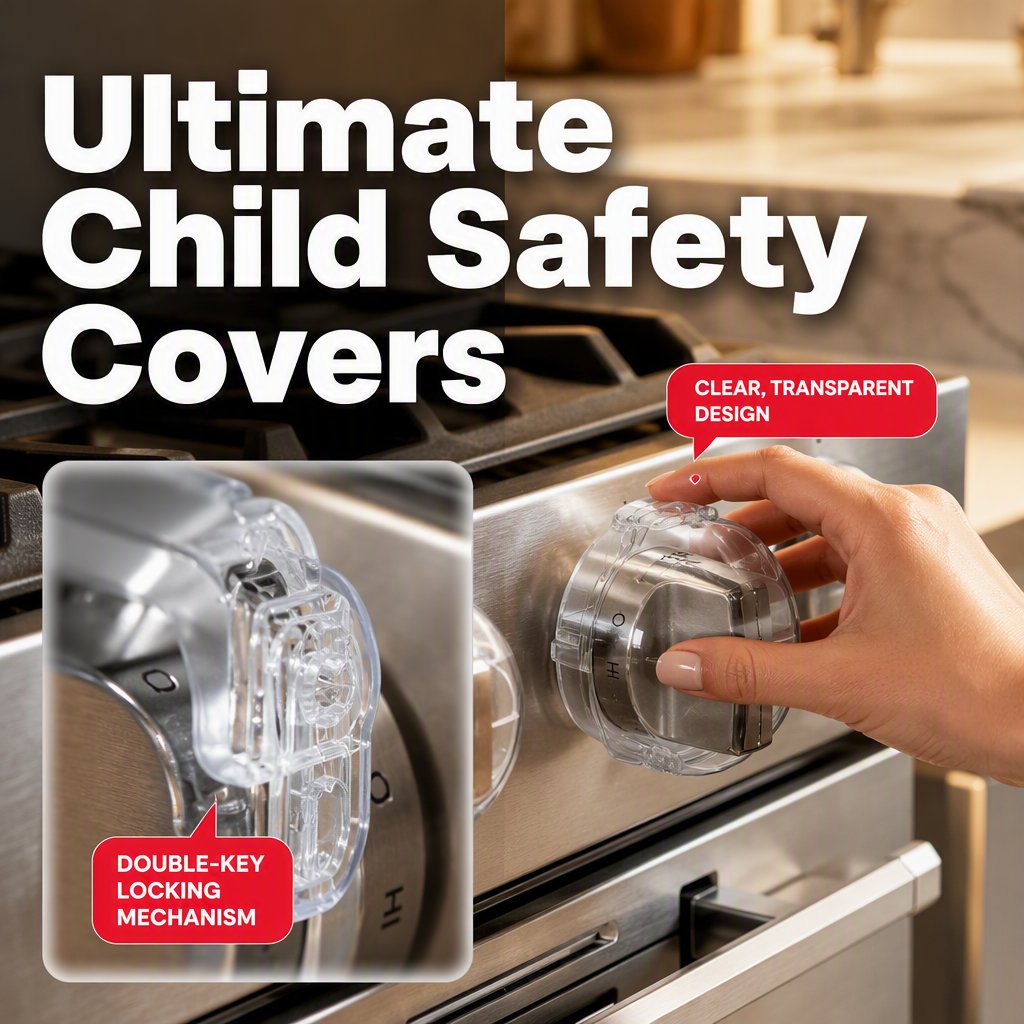 🛡️ Clear Stove Knob Covers & Oven Door Lock Set for Child Safety 🔒