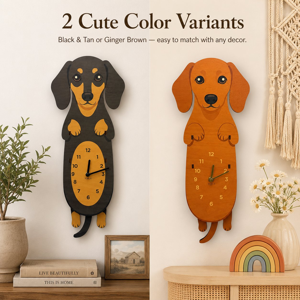Swing Tail Dachshund Wooden Wall Clock 🐶