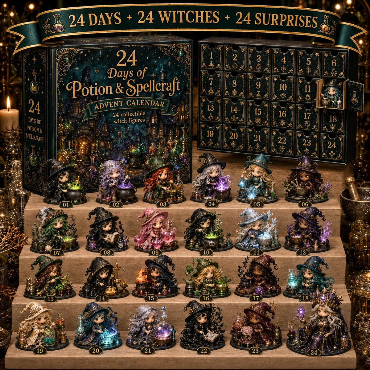 🧙‍♀️24 Days Of Witchy Surprises Advent Calendar | 24 Unique Collectible Witches with Magical Themes, Mini Figures & Fantasy Display Collection ✨