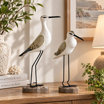 🌊 Coastal Shorebird Wooden Figurines – Rustic Beach House Decor