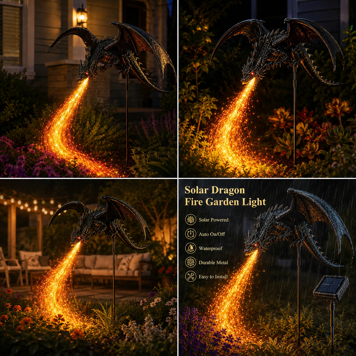🐉 Dragon’s Ember Solar Garden Decor – Glowing Fantasy Outdoor Accent