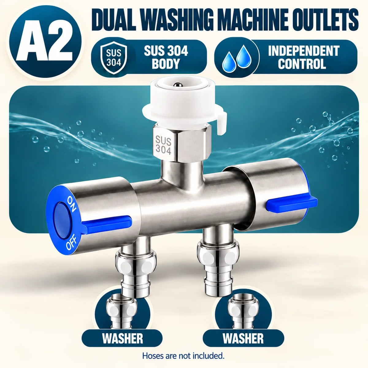 SUS 304 Dual-Control Faucet Diverter 🚿 – 2-Way Hose & Washer Connection