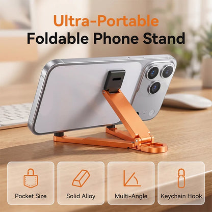 📱 Pocket-Size Aluminum Phone Stand Keychain – Foldable Desktop Holder, Orange, 1 Pack 🔑