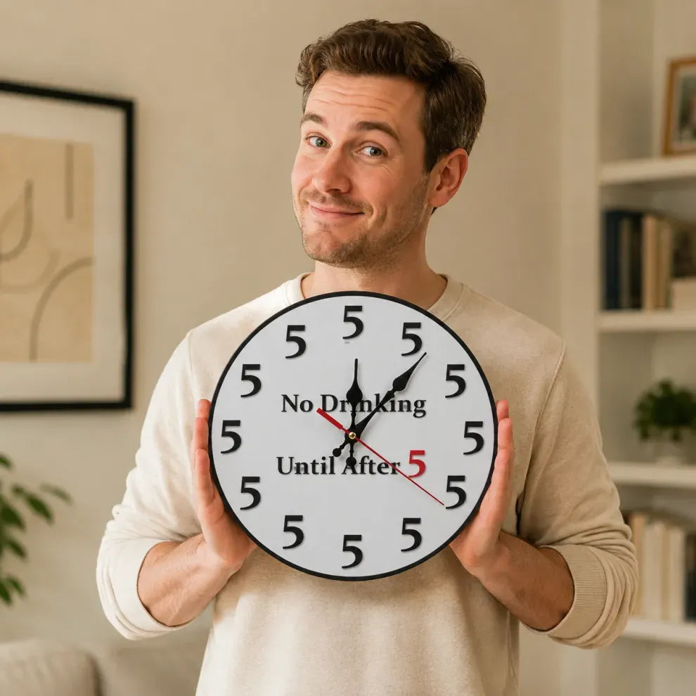 Happy Hour Starts at Five 🍹 Funny Round Wall Clock for Bar & Kitchen Décor