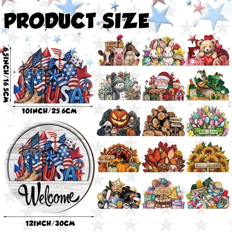 🔥 49% Off Today | 16-Piece Seasonal Welcome Door Sign with Interchangeable Accents 🏡