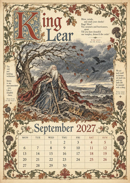 A Shakespearean Year 2027 – 12 Plays Through the Seasons | Vintage Illustrated Wall Calendar
