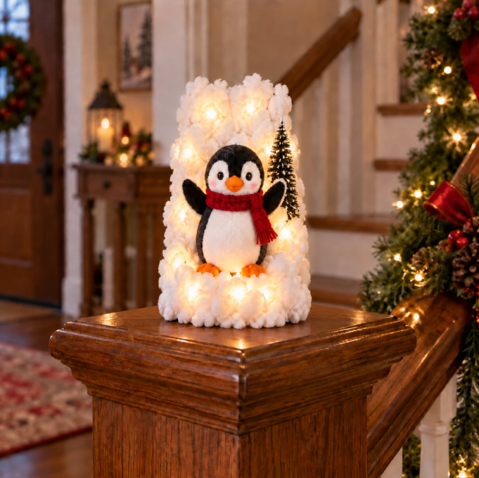 🐧 Penguin Christmas Stair Decor –❄️ Cozy Snowy Holiday Accent for Your Home