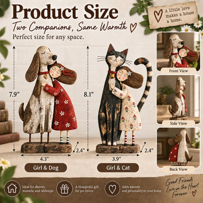💕Girl & Her Best Friend Folk Art Figurine