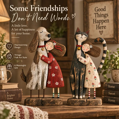 💕Girl & Her Best Friend Folk Art Figurine