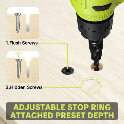 15-Piece Countersink Drill Set 🛠️ – 1/4" Hex Shank with Depth Stops
