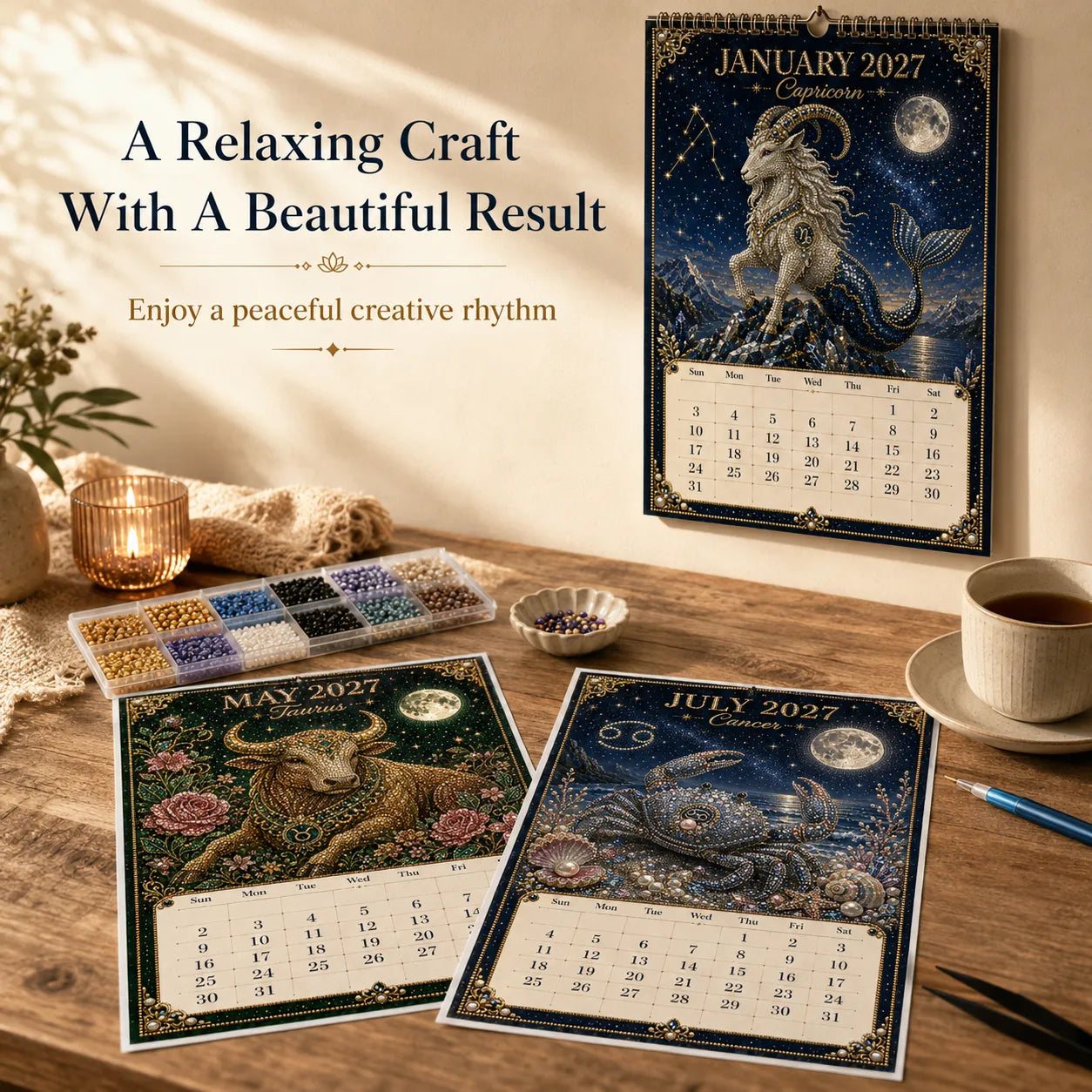🌙💫 A Year Written in the Stars— Beginner-friendly DIY bead art calendar kit '12 Zodiac Signs 2027’💕