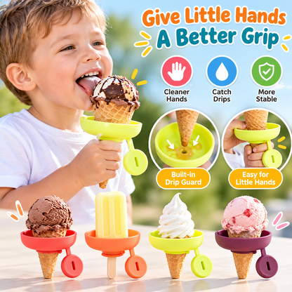 🍦 4-Piece Silicone Ice Cream Cone Holder Set with Leakproof Drip Covers