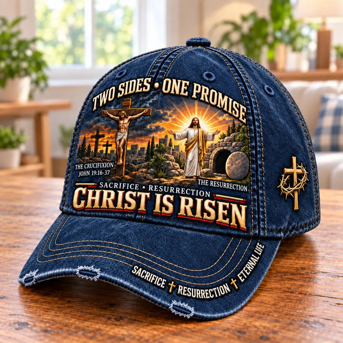 🔥✝️ Christ Is Risen Two Sides One Promise Baseball Cap (🧢100% Cotton)