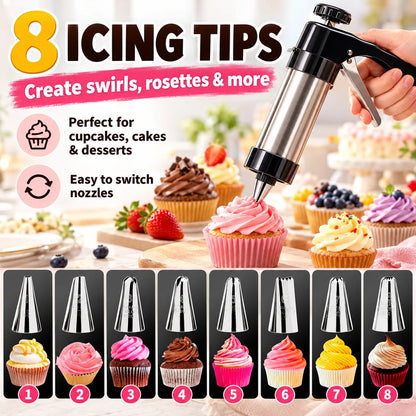 🍪 Stainless Steel Cookie Press – 13 Discs & 8 Decorating Tips