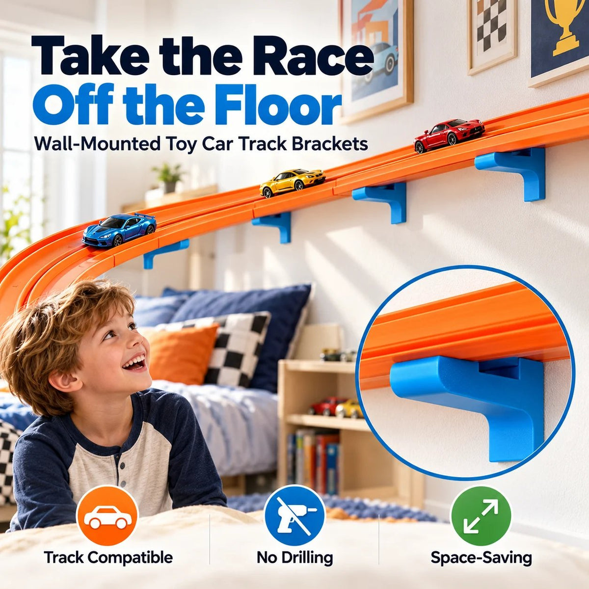🌹Wall-Mounted Toy Car Track Brackets (5/10 Pack) – No-Drill Adhesive Holders for Elevated Racing Fun 🏎️🚀