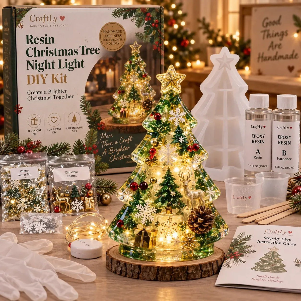 ✈️ Buy 2+ Get Free Shipping🎄✨ DIY Christmas Glow Tree – Beginner-Friendly Resin Craft Kit with Lights & Festive Decorations