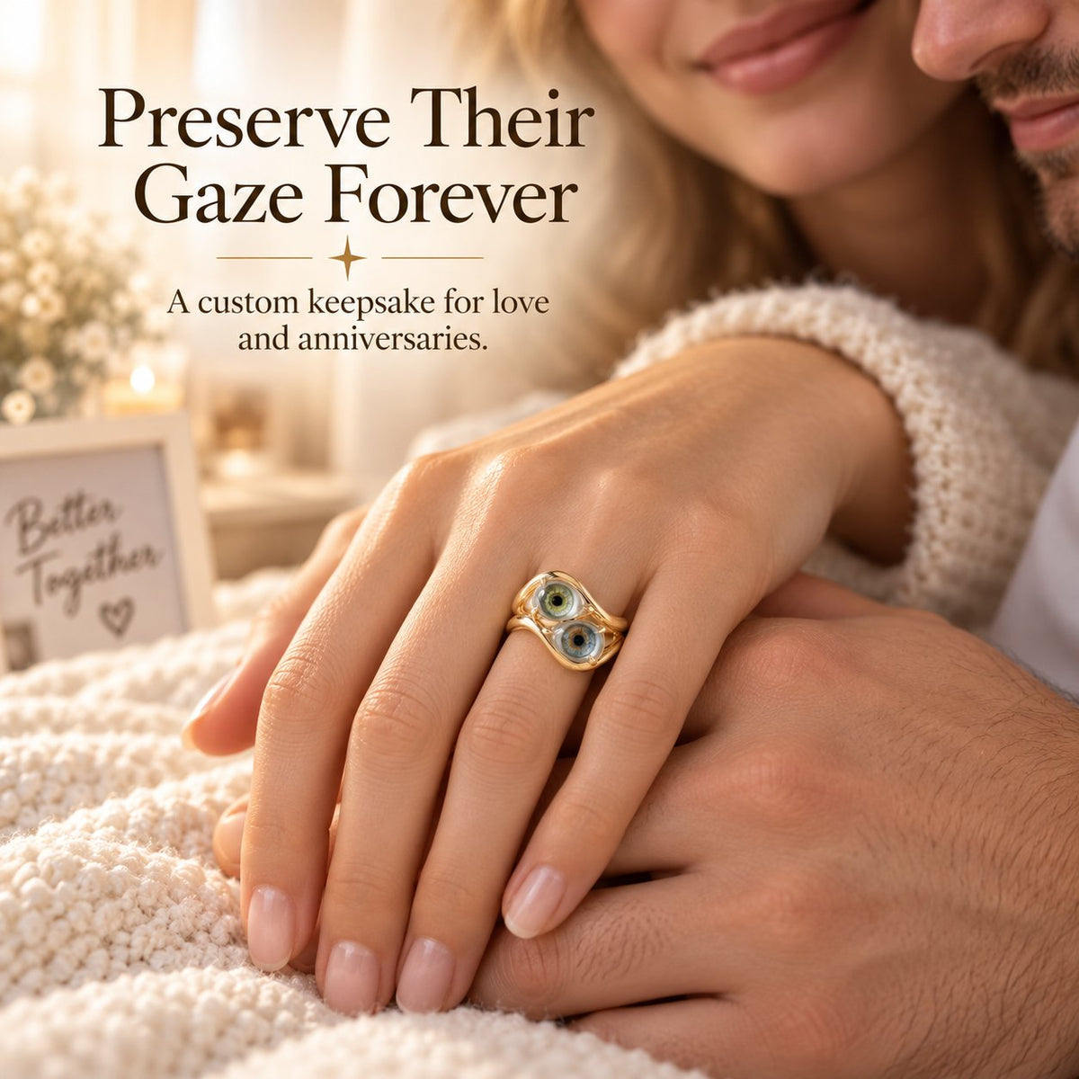 Lifelike Double-Iris Intertwined Couple Ring for Anniversary, Engagement, Wedding & Valentine’s Day Gift