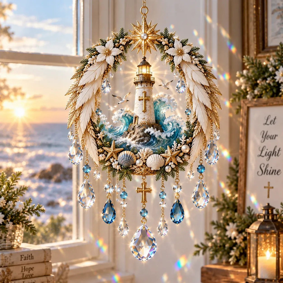 👶 Holy Family Nativity Window Prism ✝️ Rainbow-Making Crystal Sun Catcher, 12.6 × 9.4 in ✨