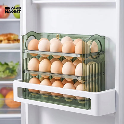 🥚 30-Egg Fridge Keeper – Clear Stackable Storage Tray with Protective Lid, Green