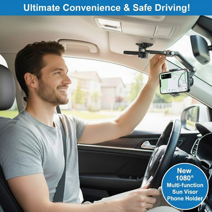 🚗 Universal Car Phone Holder for Sun Visor, 360° Rotating, Retractable & Anti-Slip Secure Mount