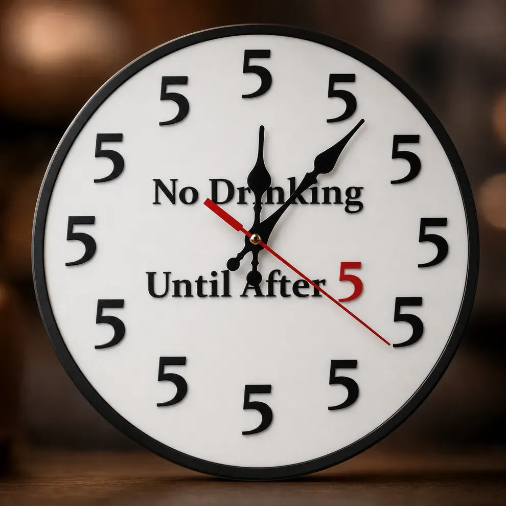 Happy Hour Starts at Five 🍹 Funny Round Wall Clock for Bar & Kitchen Décor