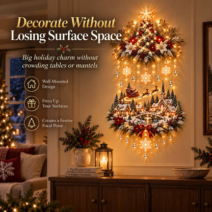 🎄 Enchanted Christmas Village Wall Decor with Cascading Warm Lights ✨ Cozy Holiday Tree Display for Living Rooms, Entryways & Staircases