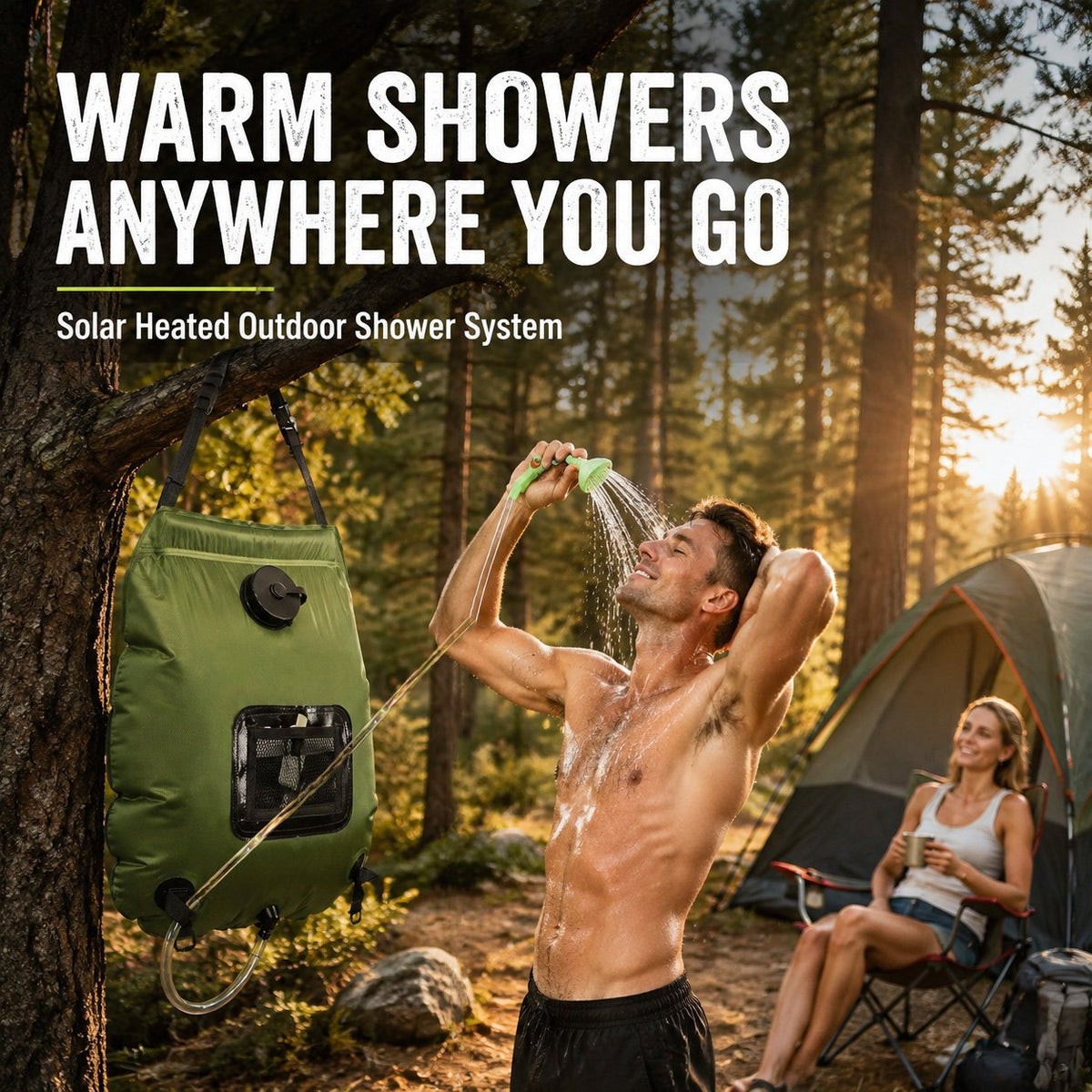 ☀️ Portable Solar-Heated Camp Shower Bag with Easy-Carry Handle – Outdoor Wash Kit, Green 🚿